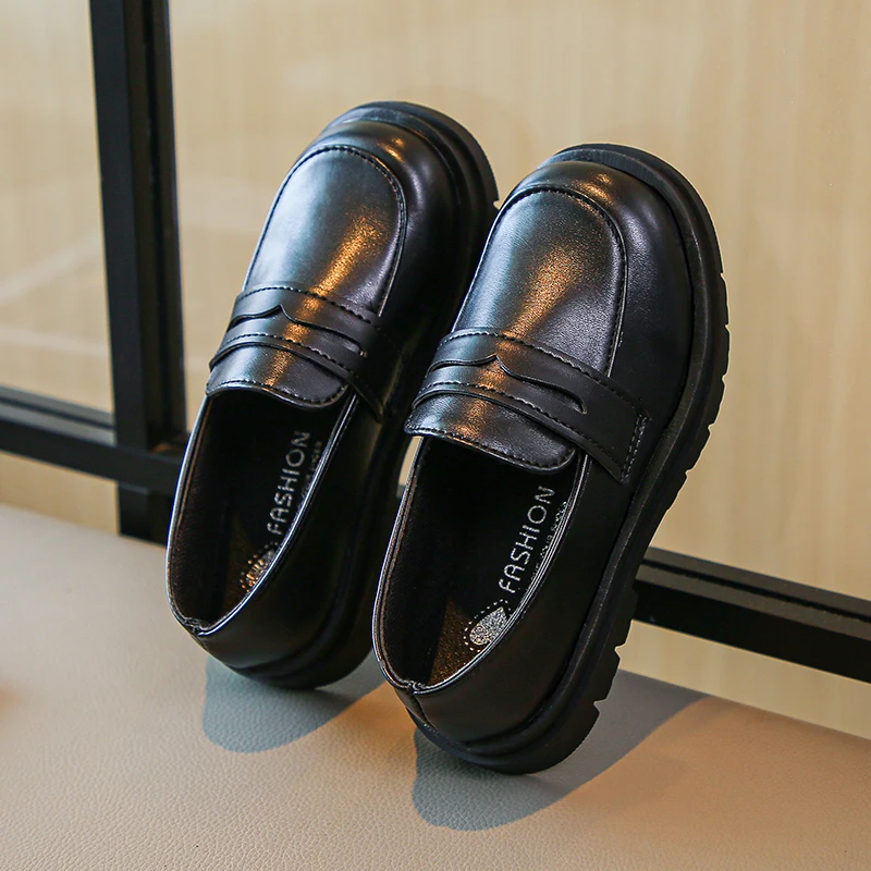 Black Leather Kids School Shoes for Girls