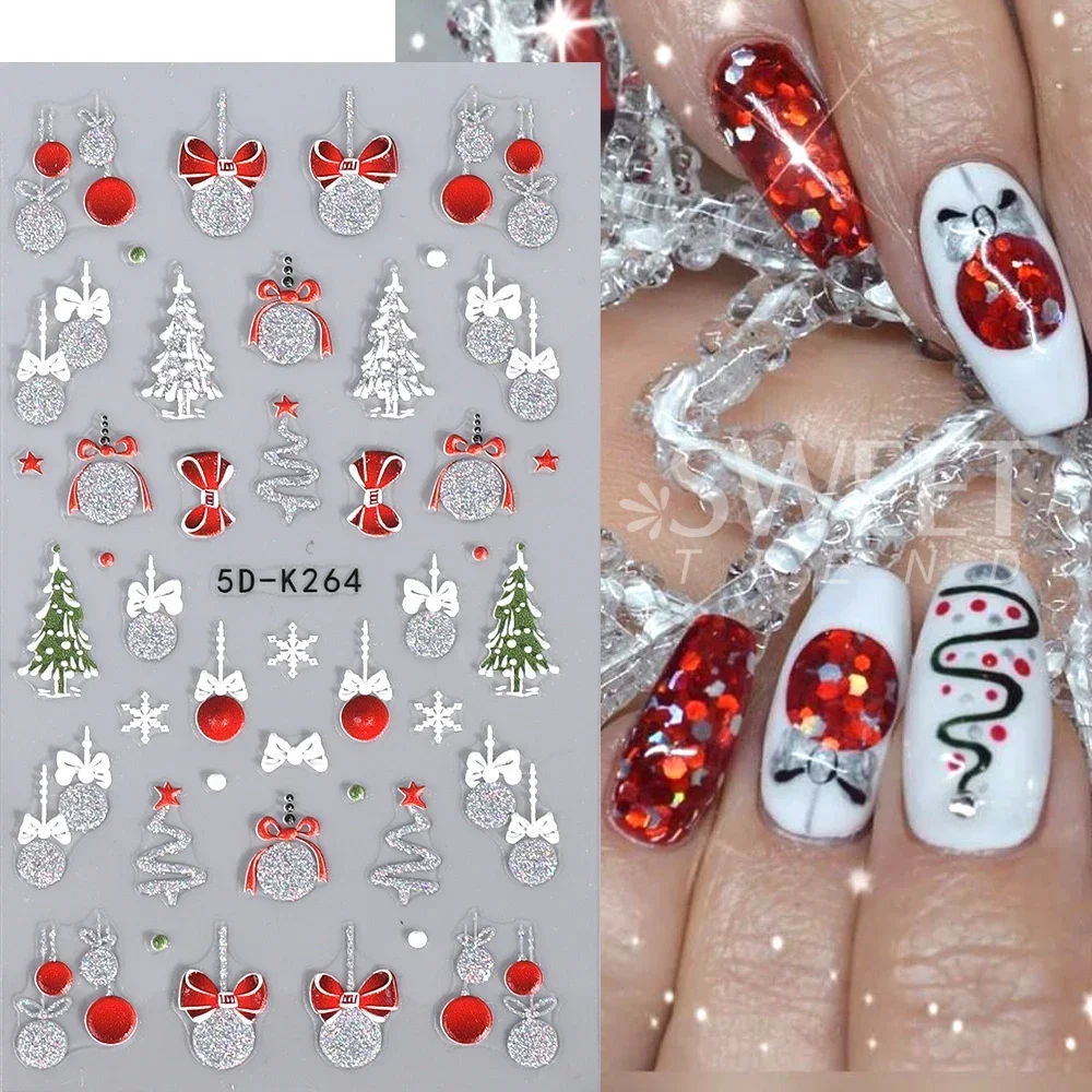 5D Embossed Christmas Nail Art Sticker Santa Claus Snowflake Self Adhesive New Year Sliders Decals Manicure Decoration Supplies