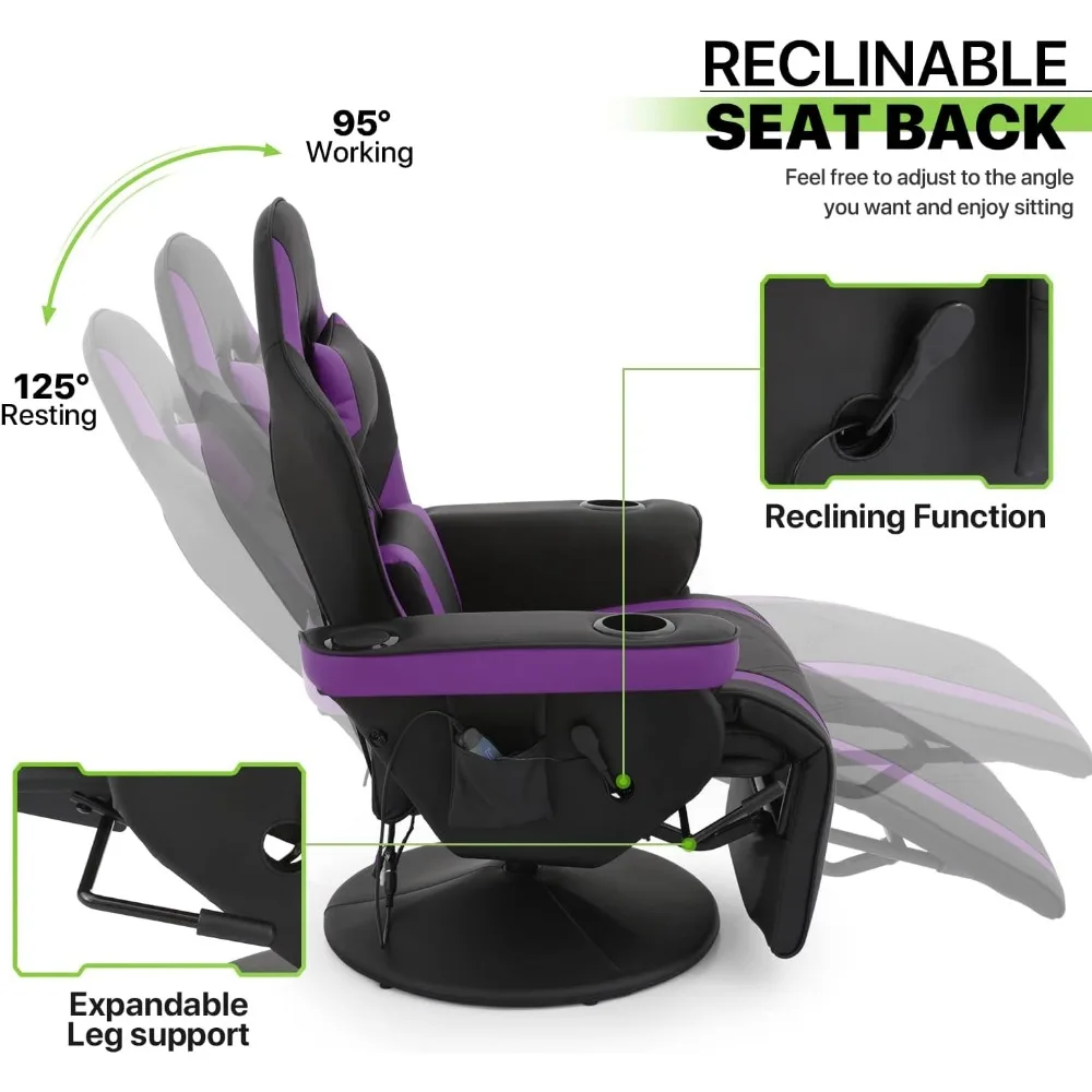 Massage Gaming Recliner Chair，PU Leather Seat Swivel Adjustable Reclining Game Chair with Headrest, Lumbar Support, Footrest 6