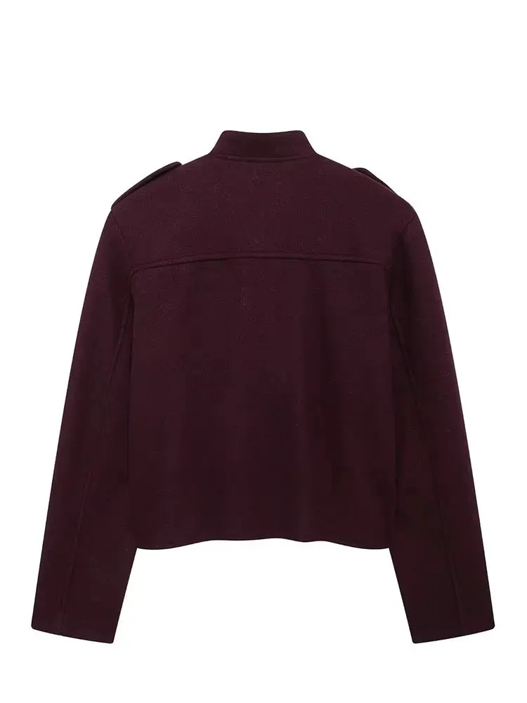 HH Women Vintage Wine Red Coat O Neck Long Sleeve Single Breasted Jacket With Pockets Autumn Casual Office Lady Outerwear