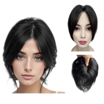 Natural Hair Toppers for Women clip in bangs Lace&Pu Base Human HairPieces Middle Part Perfect Solution for  Thinning hair
