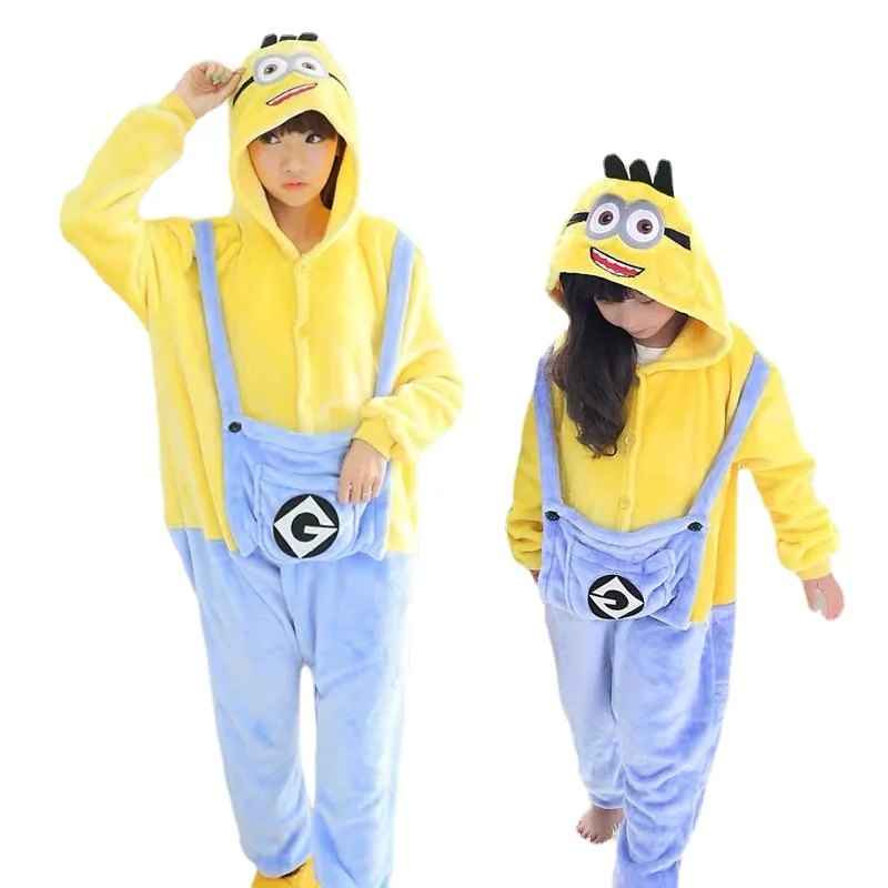 Cosplay Costumes MINISO Minions Kigurumi Onesie Cosplay Anime Costume Halloween Winter Flannel Pajamas for Adult
