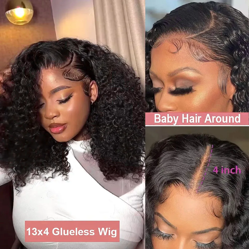 13x6 Short Curly Bob Deep Water Wave Lace Frontal Wigs 7x5 Glueless Wig 100% Human Hair Wig 250% Density 12 14 Inch For Women 4