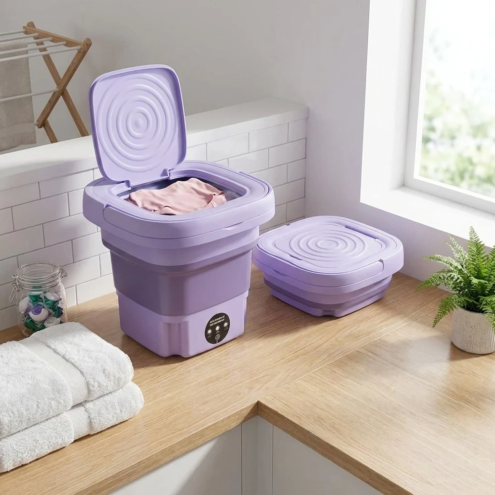 8L Foldable Portable Mini Washing Machine Space-saving Deep Cleaning Classified Washer for Underwear Socks Small Items Home Trav 1