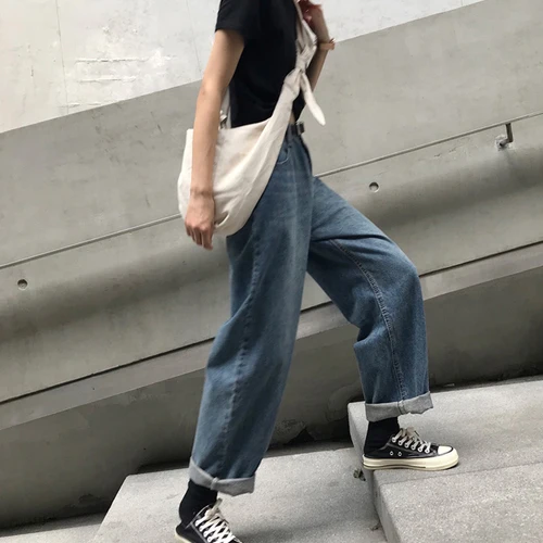 denim jeans women jeans Loose Wide Leg Pants  Streetwear Jeans  Loose Denim Retro Students High Waist trousers Vintage Straight Leg Jeans old navy jeans Jeans