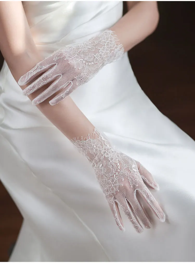 WG062 Hochzeit Braut Kurze Weiße Handgemachte Handschuhe Wimpern Spitze Handgelenk Brautjungfer Handschuhe Frauen Pageant Prom Perform Handschuh – Detail 9