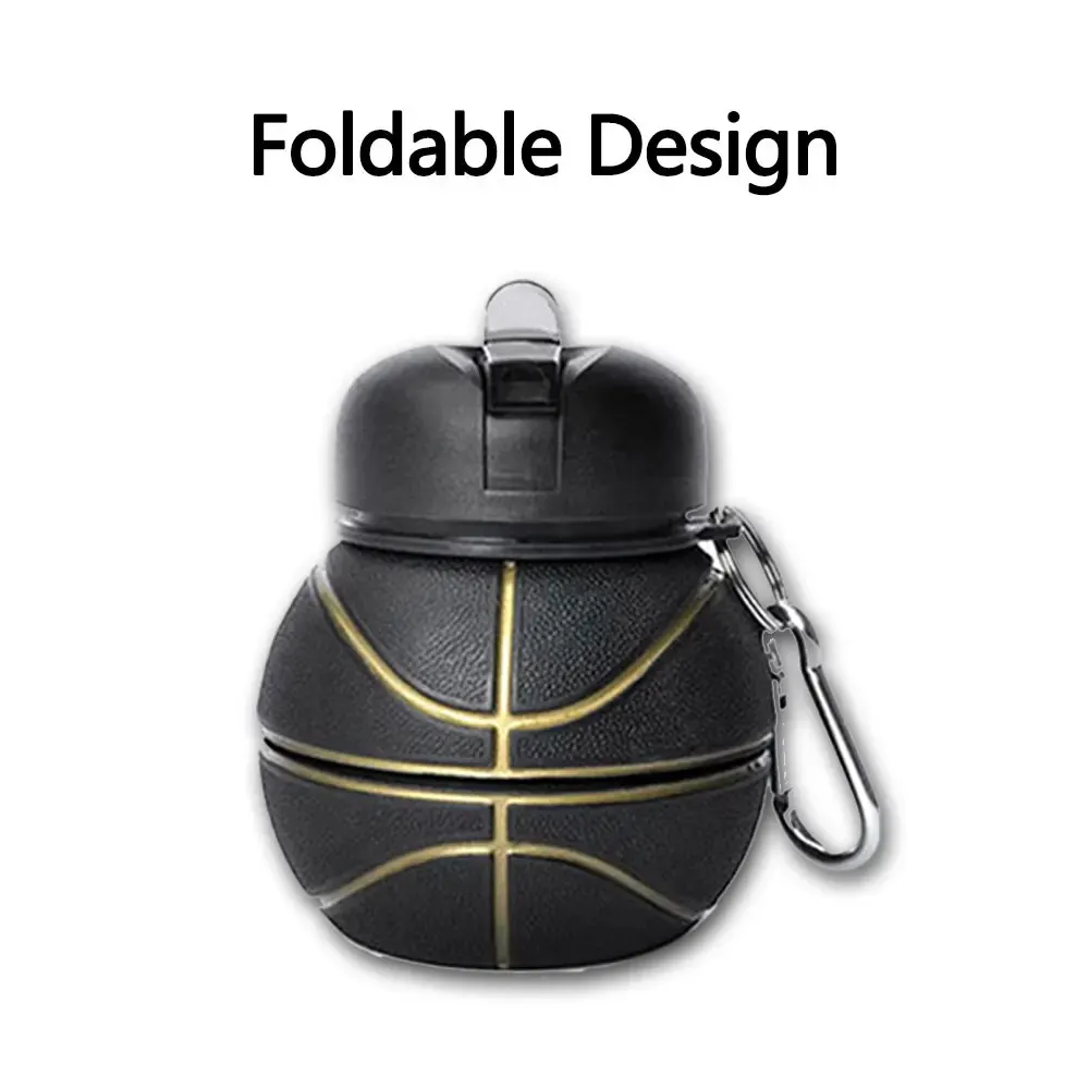 Water Bottle Silicone Fold Water Bottle Cups Outdoor Sports Basketball Style Leakproof Portable Sports Water Kettle