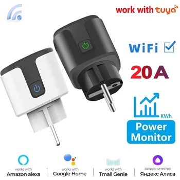 Tuya Smart EU Plug WiFi+Bluetooth 20A Socket With Power Monitoring Timer Child Lock Outlet Google Home Alice SmartThings Alexa