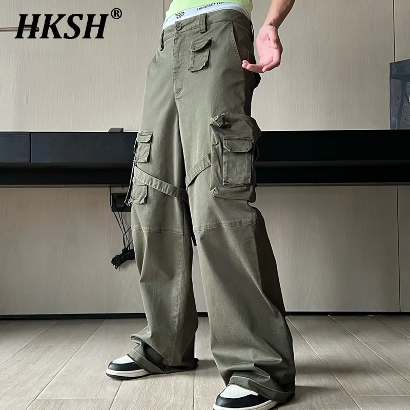 

HKSH Men's Tide Spring New High Street Heavy Industry Cargo Pants Washing Multi Pockets Versatile Loose Tactical Trousers HK1367