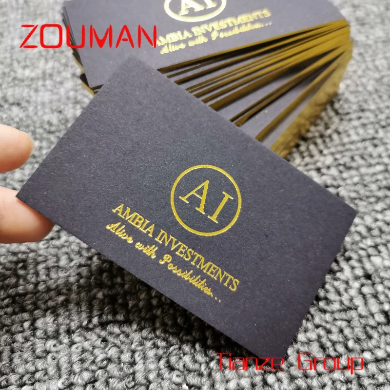Custom , hot stamping black cardboard business card Gold Foil Embossed Custom Business Cards
