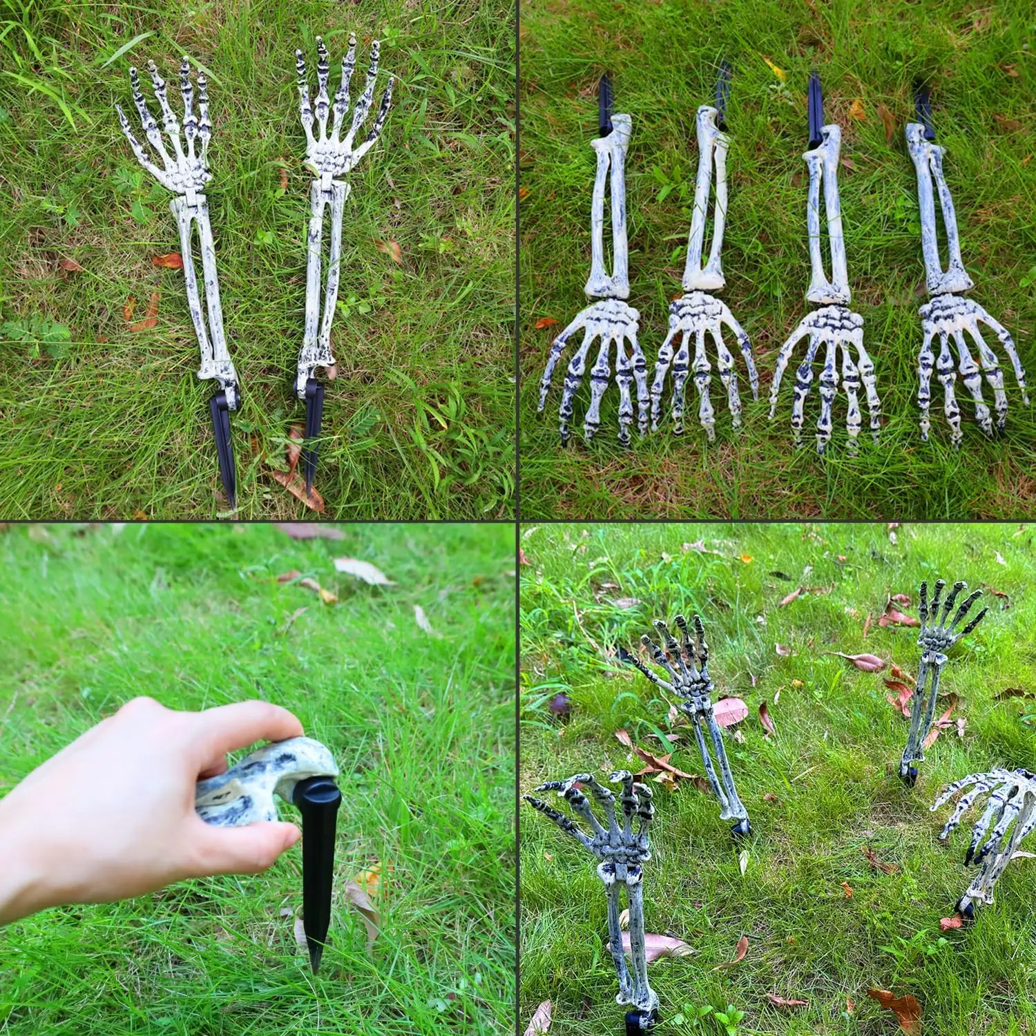 2 Pack Skeleton Stakes Halloween Decorations Skull Arms Hands Stake for Outdoor Yard Lawn Garden Graveyard Party Decor