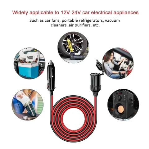 12V/24V 5m in car 26FT heavy-duty cigarette lighter base power socket extension cable with indicator light waterproof cover