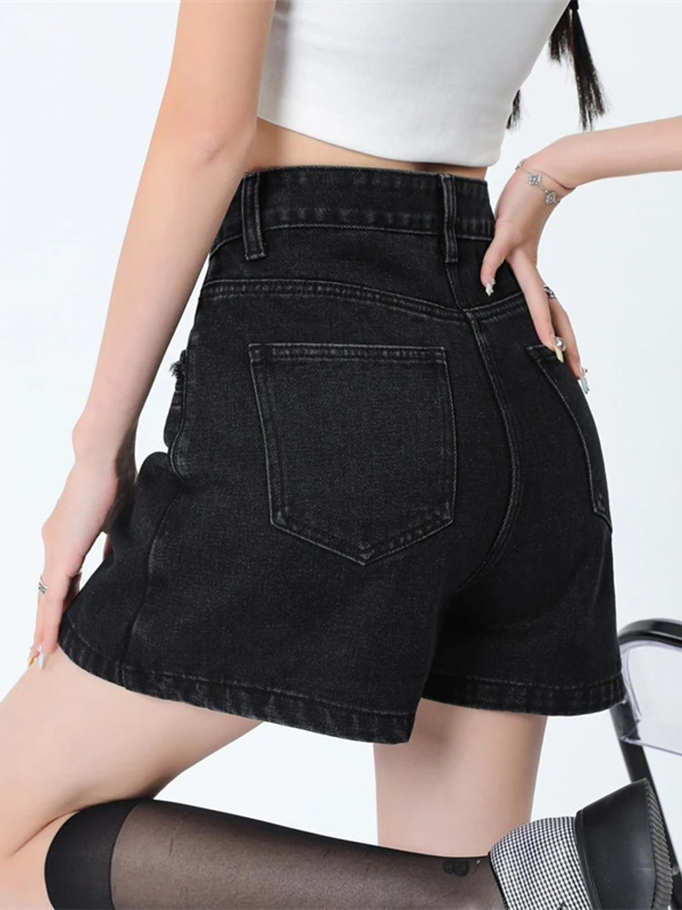 Vintage XS-XXL Denim Shorts Women Summer New High Waist Sing-Breasted A-line Pocket Mini Skirts Shorts Girls Loose Casual Skirts