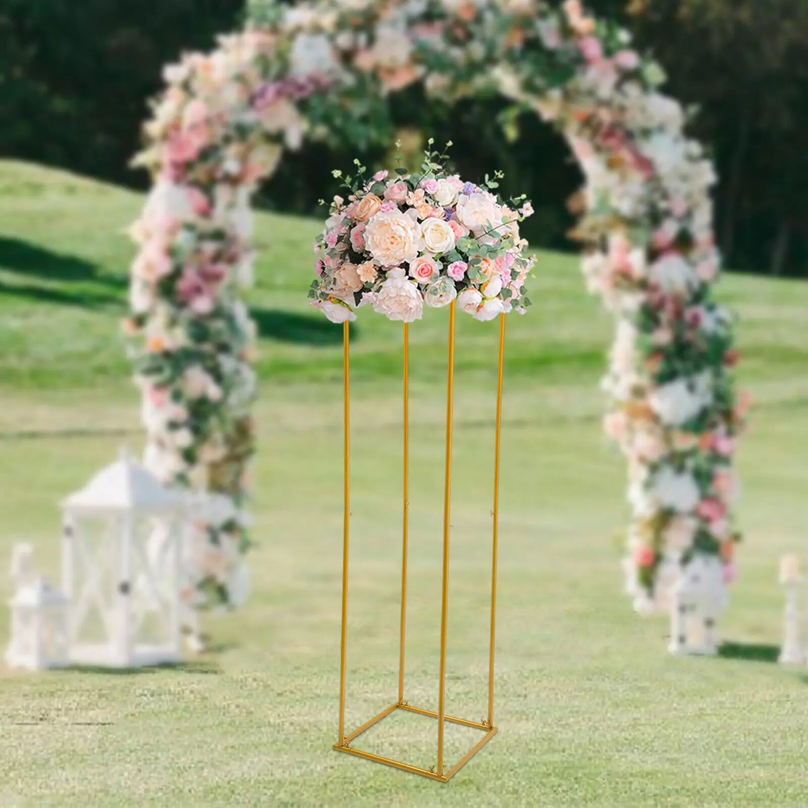 1.8M Gold Metal Flower Stand Plinth Pedestal Wedding Centerpieces Floral Display Flower Balloon Frame Party Events Decoration
