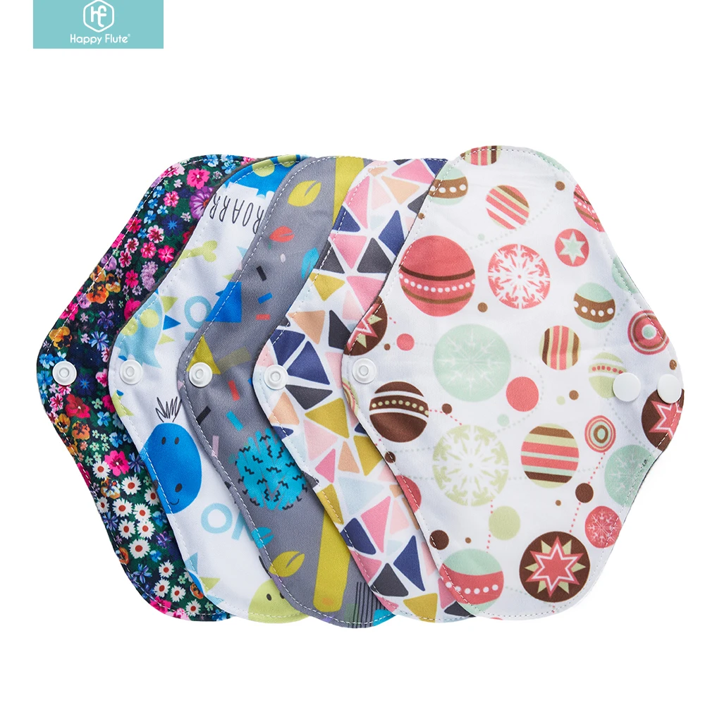 HappyFlute 5pcs/set Random Reusable Menstrual Pads Sanitary Napkin Absorbent Menstrual Ecological Cloth Pads With Fashion Prints