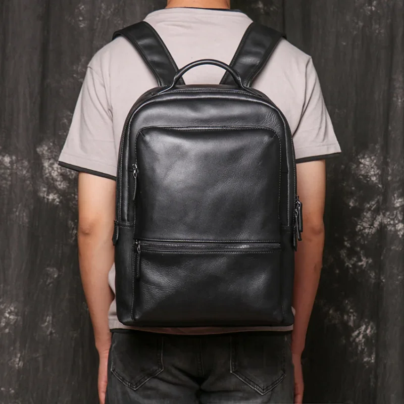 

Fashionable genuine leather men's backpack with cowhide top layer handbag, large capacity computer bag, women's travel backpack