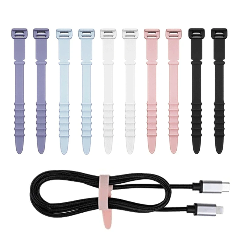 

10pcs Silicone Cell Phone Data Cable Winder Wire Harness Data Cable Tie Management Cable Organizer for Mouse Headset Cable Tie