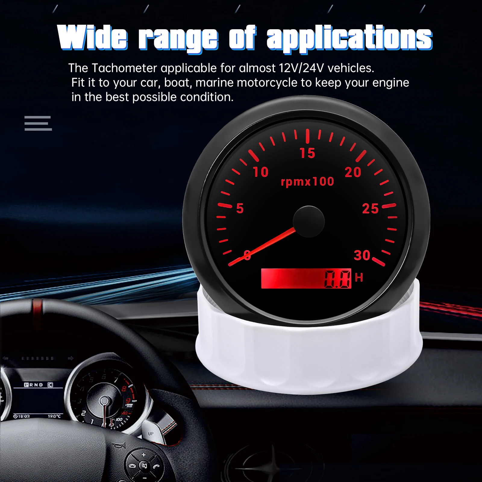 85mm Tachometer With 7 Colors Backlight 3000 4000 6000 RPM Meter With Digital Ho