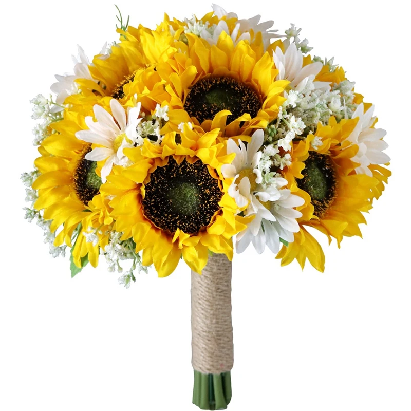 

Artificial Sunflower Bridal Wedding Bouquet Romantic Handmade Holding Flower, Fake Flower Confession Party Church