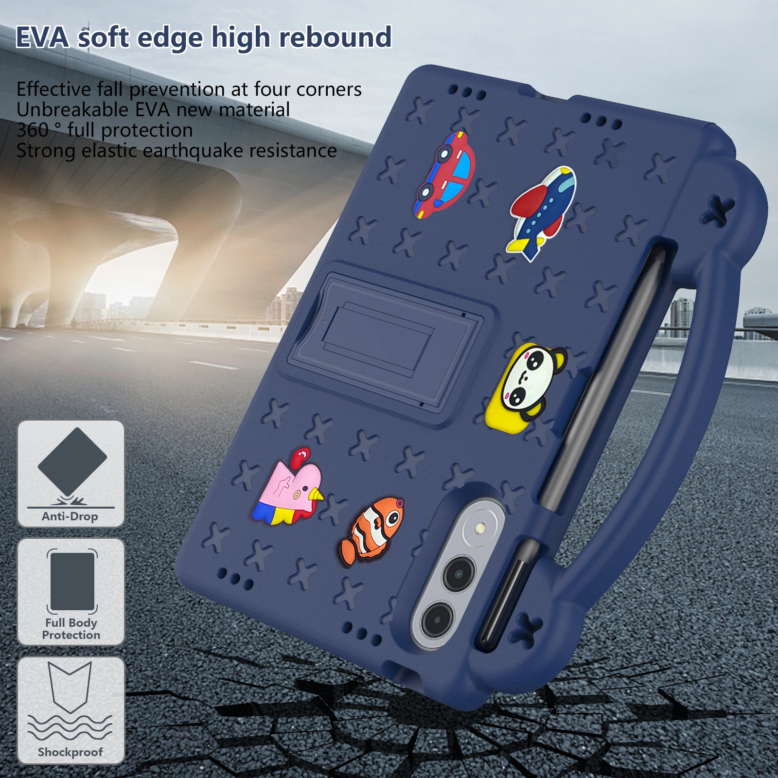 Sturdy EVA Stand Case with Hand Holder for 11.1-inch Tablets, Ideal for Kids' Protection and DIY Customization