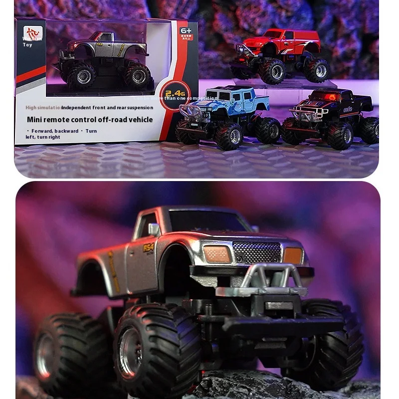 1:58 Mini RC Four-Wheel Drive Monster Truck Off-Road Car 2.4g Children'S Remote Control Toy Car Pickup High-Speed Car Children T 2