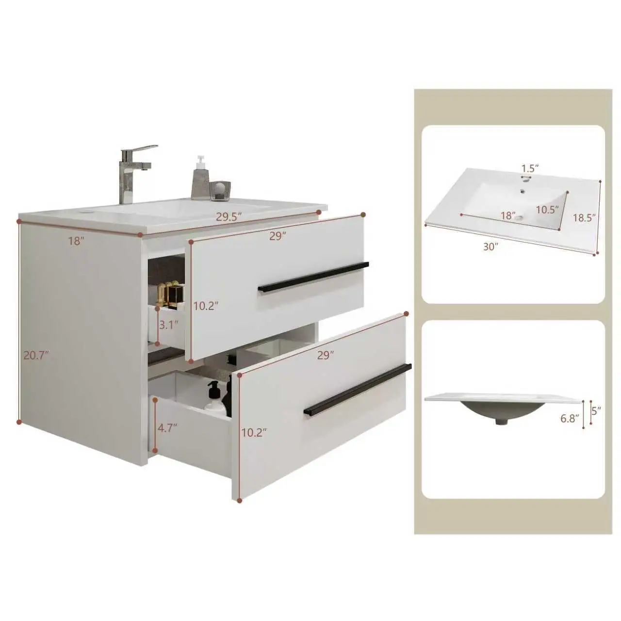 30" Floating Vanity Sink 3