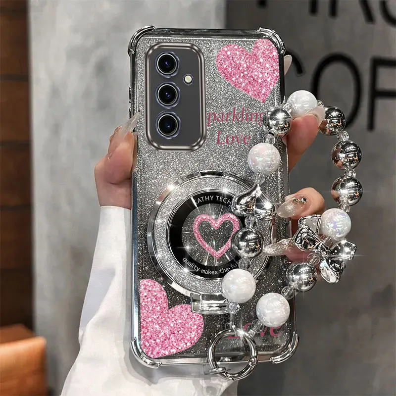 Pearl Strap Glitter Love Phone Holder Case