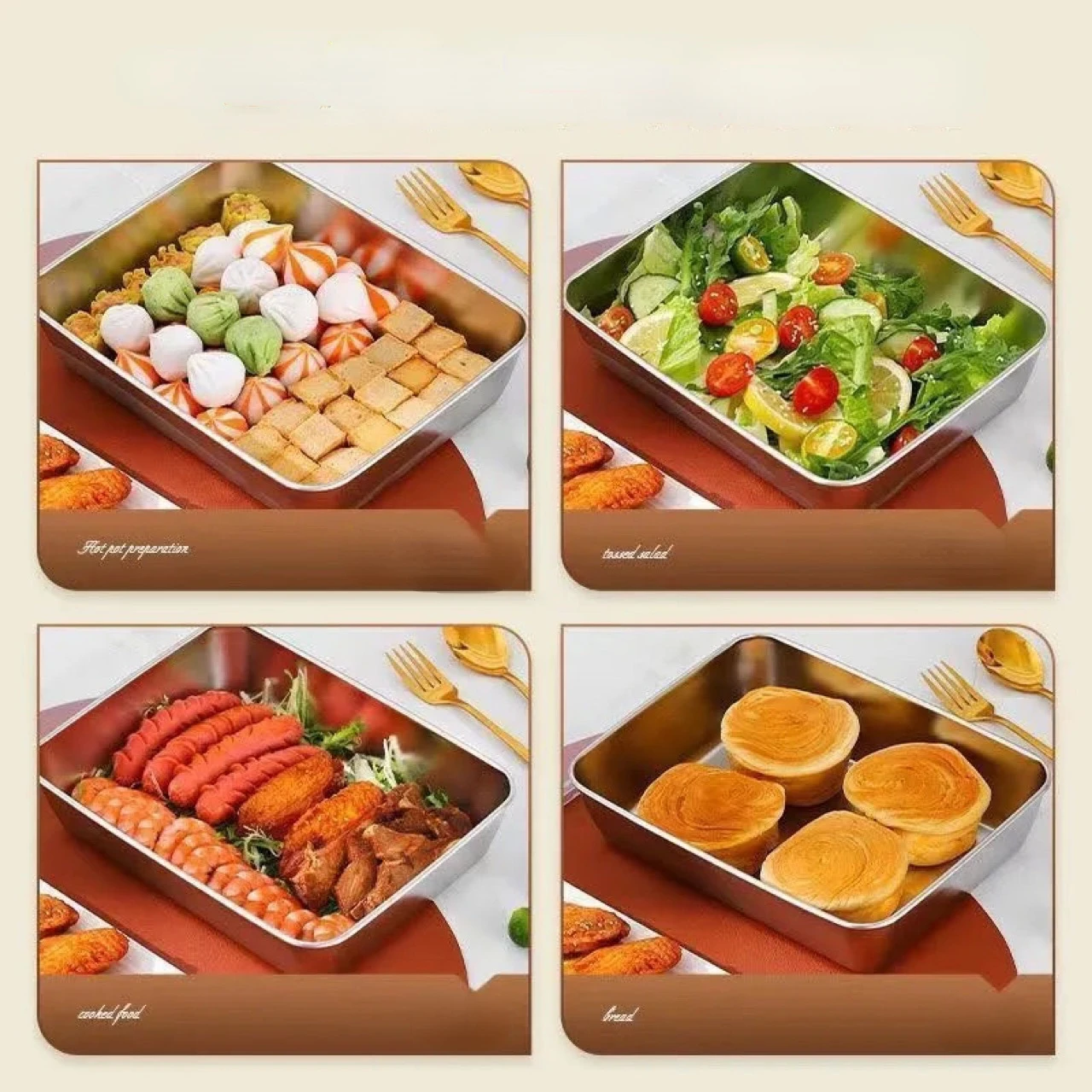 3PCS cover Stainless steel food grade thickened square plate, cold dish plate, steaming plate, barbecue multi-purpose plate