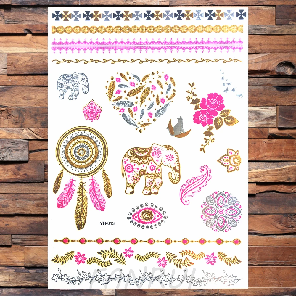 Gold Metallic Feather Temporary Tattoo Stickers Leaves Girl Wrist Flash Fake Tattoo Women Leg Bracelet Summer tattoo sticker temporary tattoos