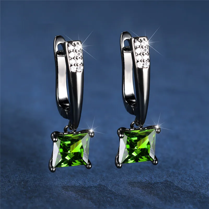 Cute Female Geometric Crystal White Zircon Stone Hoop Earrings Champagne Black Gold Color Wedding Jewelry For Women