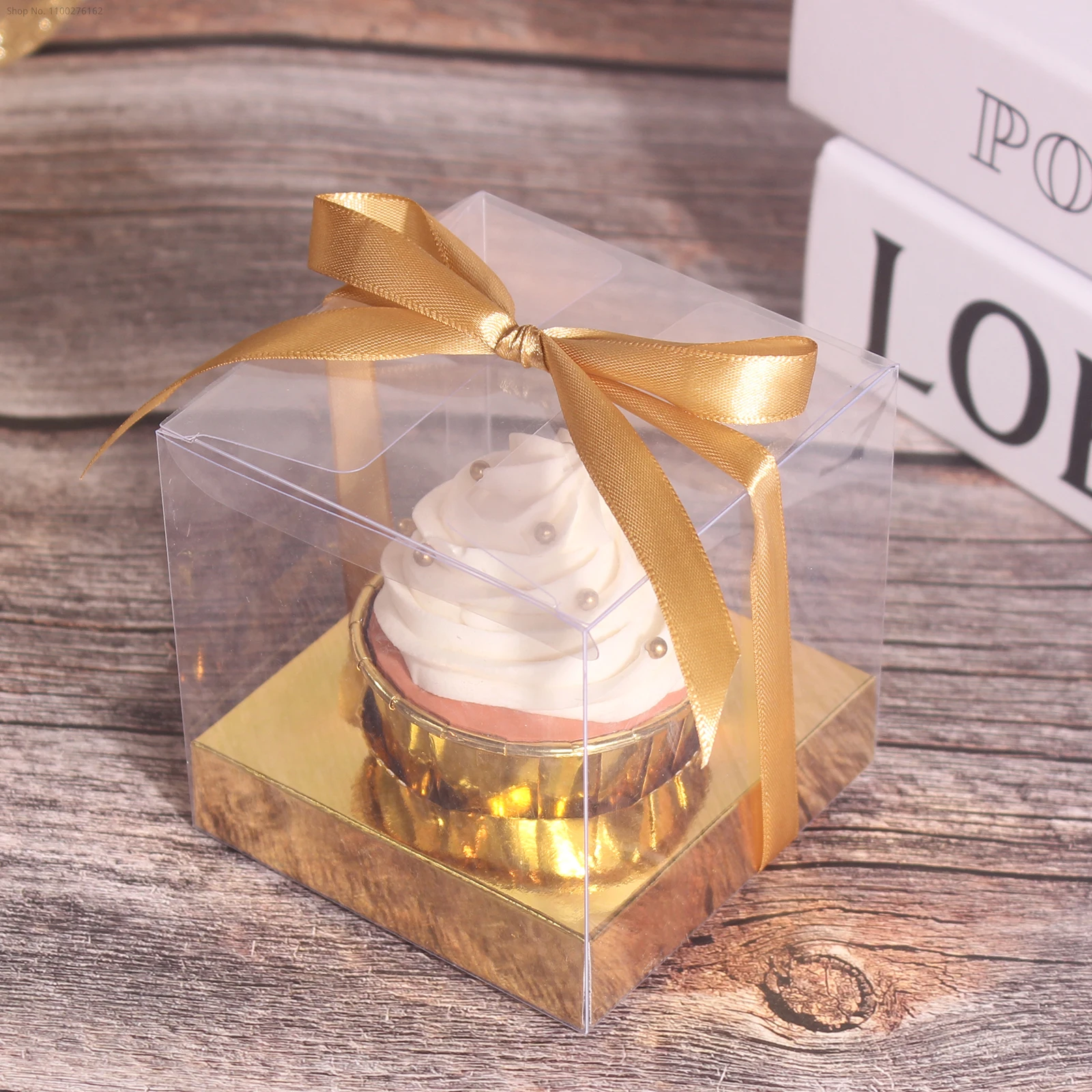 Gerrii 100 Pcs Clear Plastic Individual Cupcake Boxes 3.5" Single Cupcake Containers Transparent Ornament Gift Box With Inserts And Ribbon For Wedding Baby Shower Party Favor(White - View #8