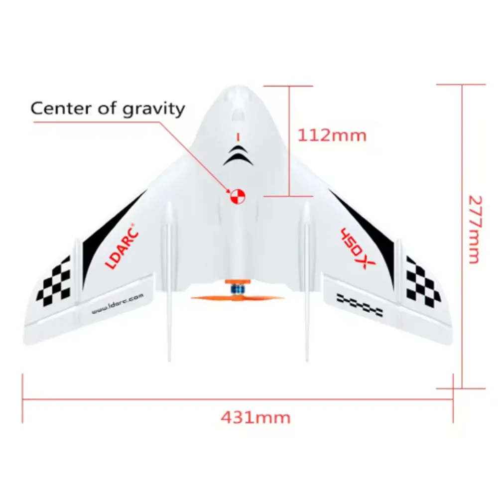Aile volante Avion RC FPV 450X V2 posée au sol, kit drone fixe 431mm avec composants électroniques visibles