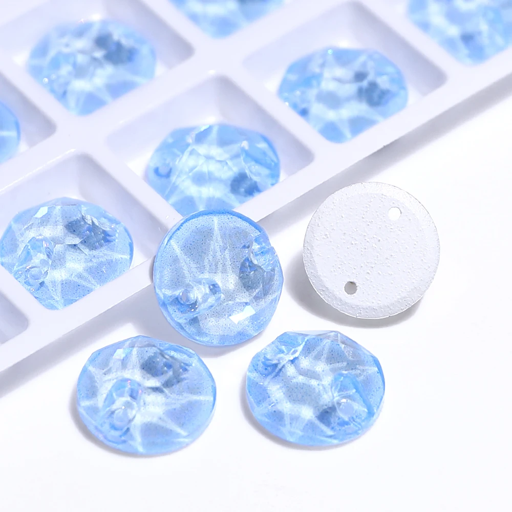 8mm/10mm/12mm Gemischte Farben Glitter Runde Glas Flache Rückseite Strass 2 Löcher nähen Kristall für Handwerk Kleidungsstück DIY Zubehör – Detail 7