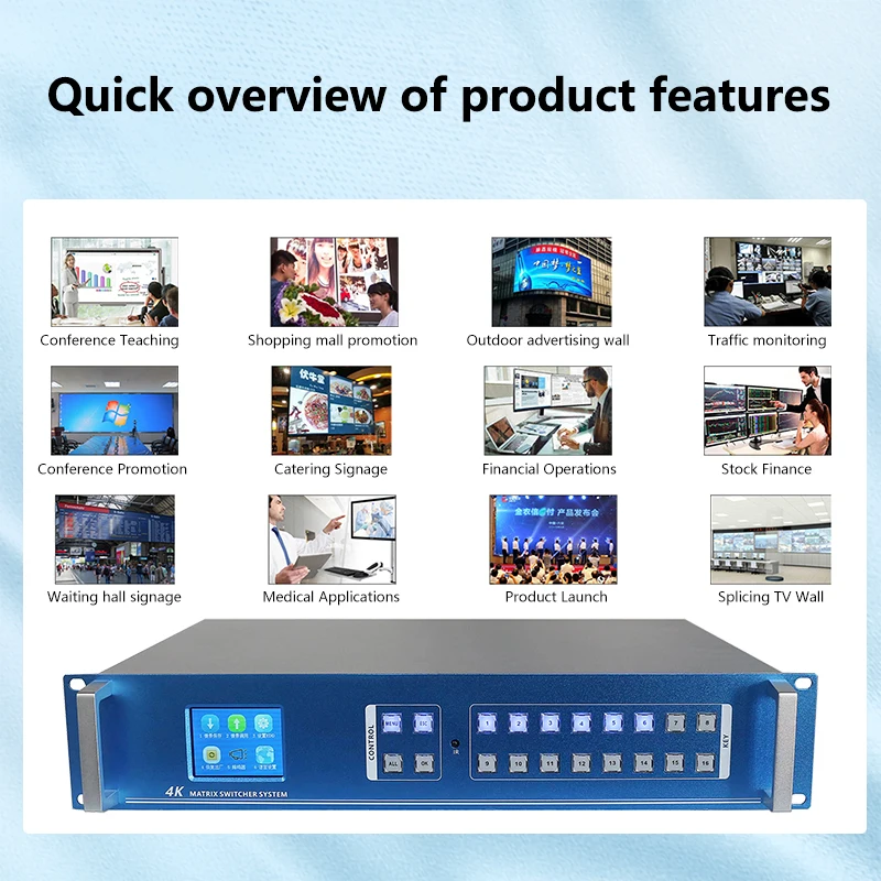 Matrix Switch HDMI2.0 16x16 4K 60Hz HDCP2.2 Profesional Rack For HDMI Splitter 16 in 16 out with Audio Video Switch