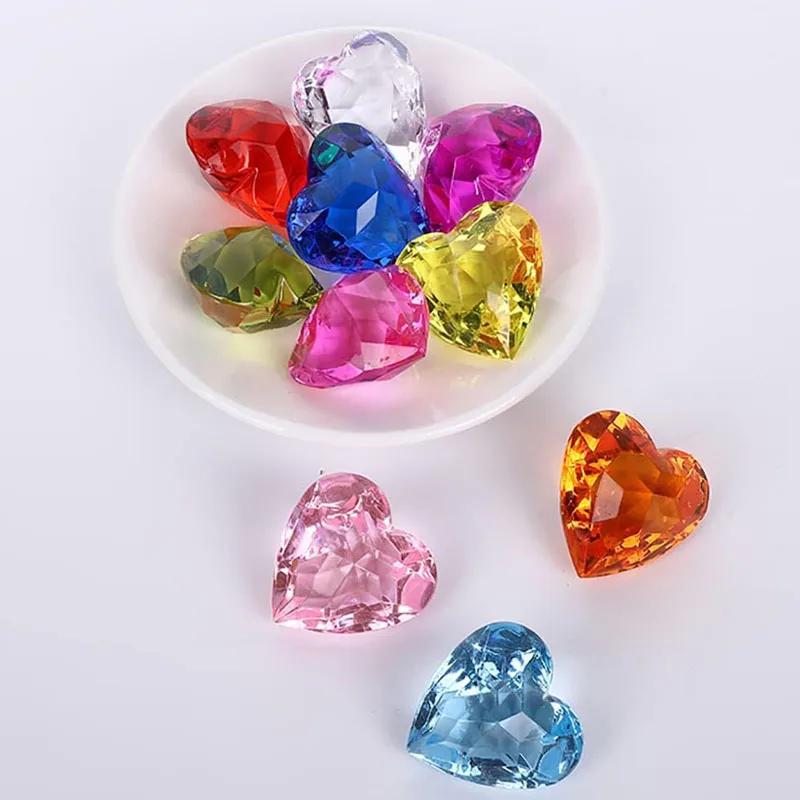 36/12PCS 40MM Heart Shaped Acrylic Diamond Gems Jewels Pirate Treasure Chest Hunt Party Favors For Kids Halloween Birthday Gifts