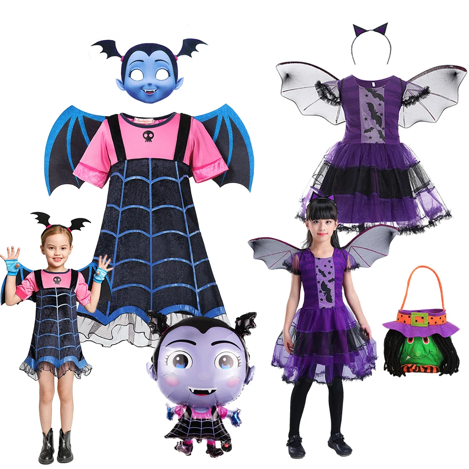 

Disney Vampirina Costume Girl Halloween Disguise Witch Vampire Cosplay Dress Children Carnival Party Clothes with Wing Dress Up