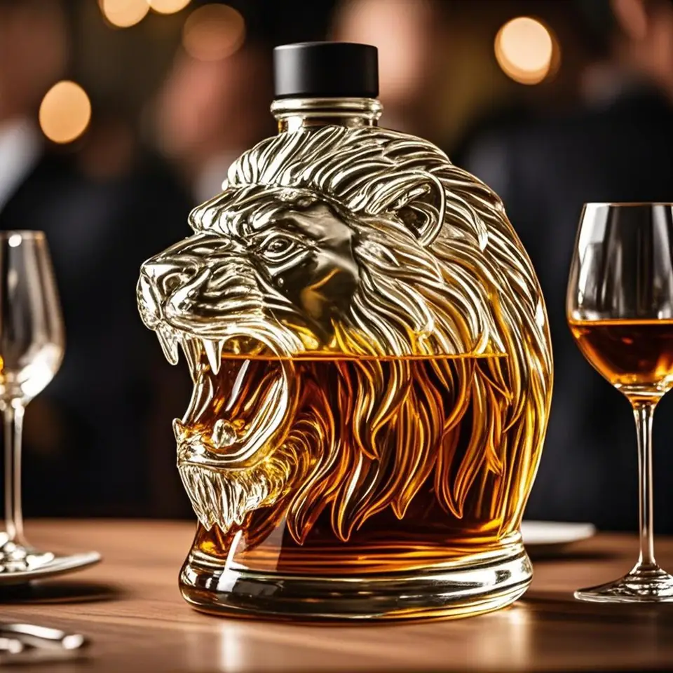 QVK Décanteur En Verre à Whisky Unique, 350 Ml, Bouteille Amusante En Forme De Tête De Loup, Parfaite Pour La Décoration De Bar à La Maison