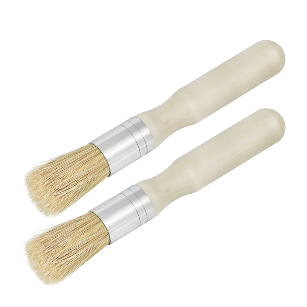 2pcs Chalk Wax Brush Round Hair Wood Handle Painting Waxing Tool For Stencils Furniture ( Beige ) 3