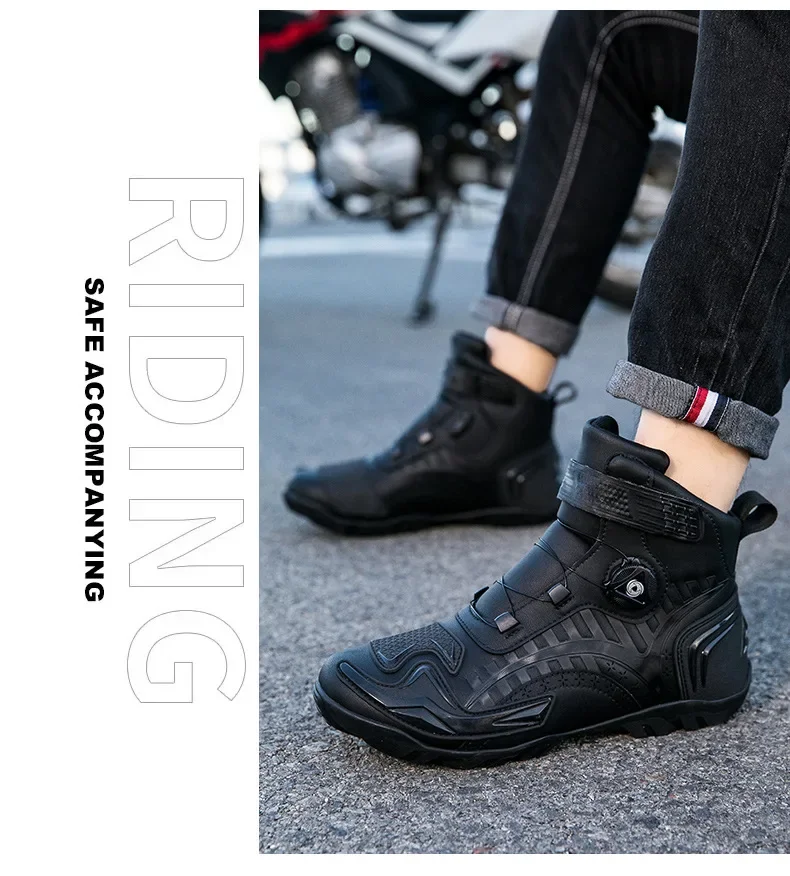 Motorcycle Boots Men's Cycling Shoes Rubber Sole Wear-Resistant
