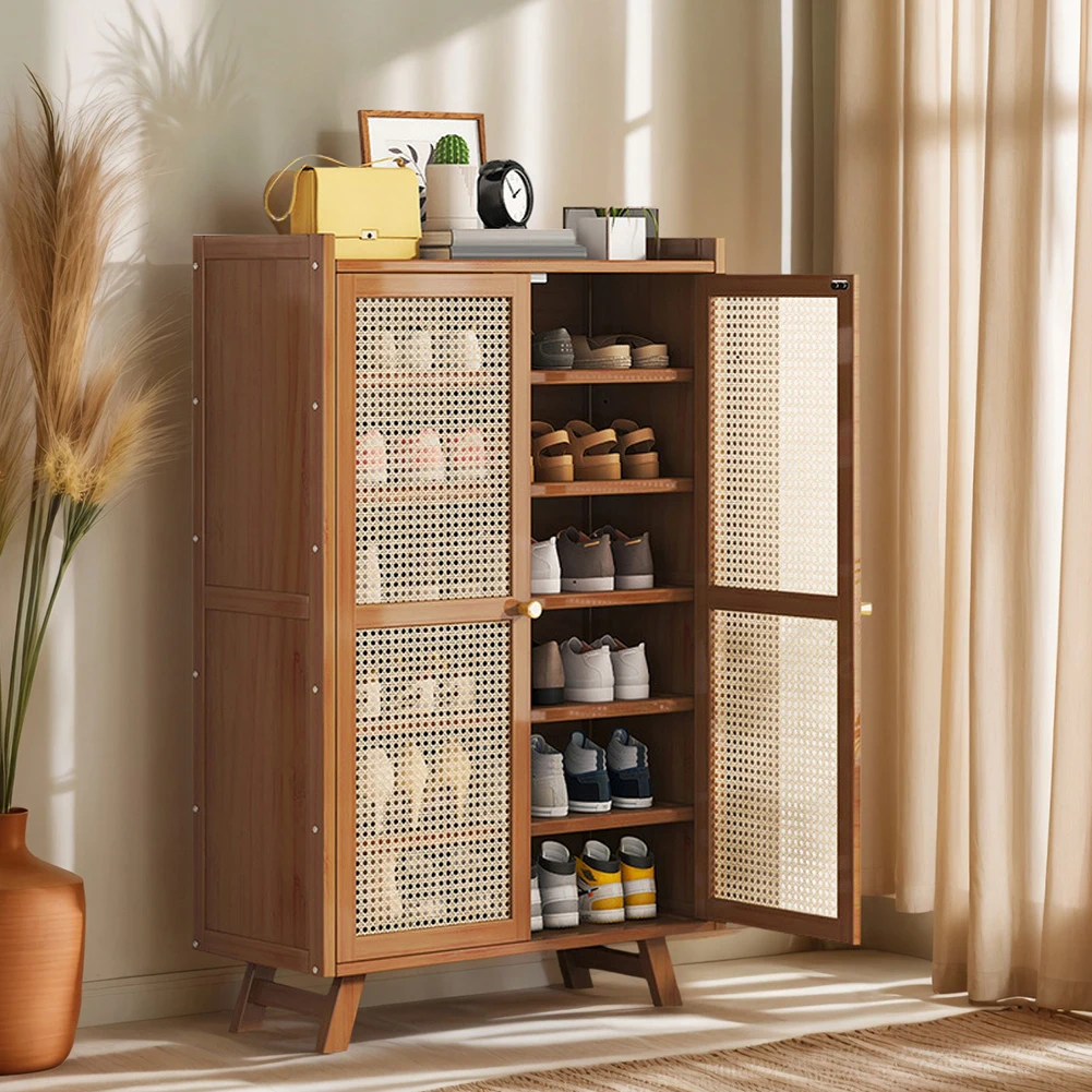 5/7 Tiers Wooden Shoe Cabinet with Doors Shoe Storage Cabinet Rack Wooden Shoe Storage Shelves for Entrance Living Room