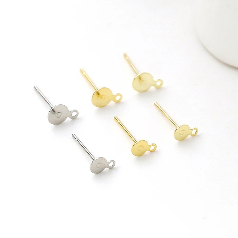 

40 pieces Copper clad gold single sling flat round ear stud DIY Fashion Jewelry Discovery Earrings Accessories Materials