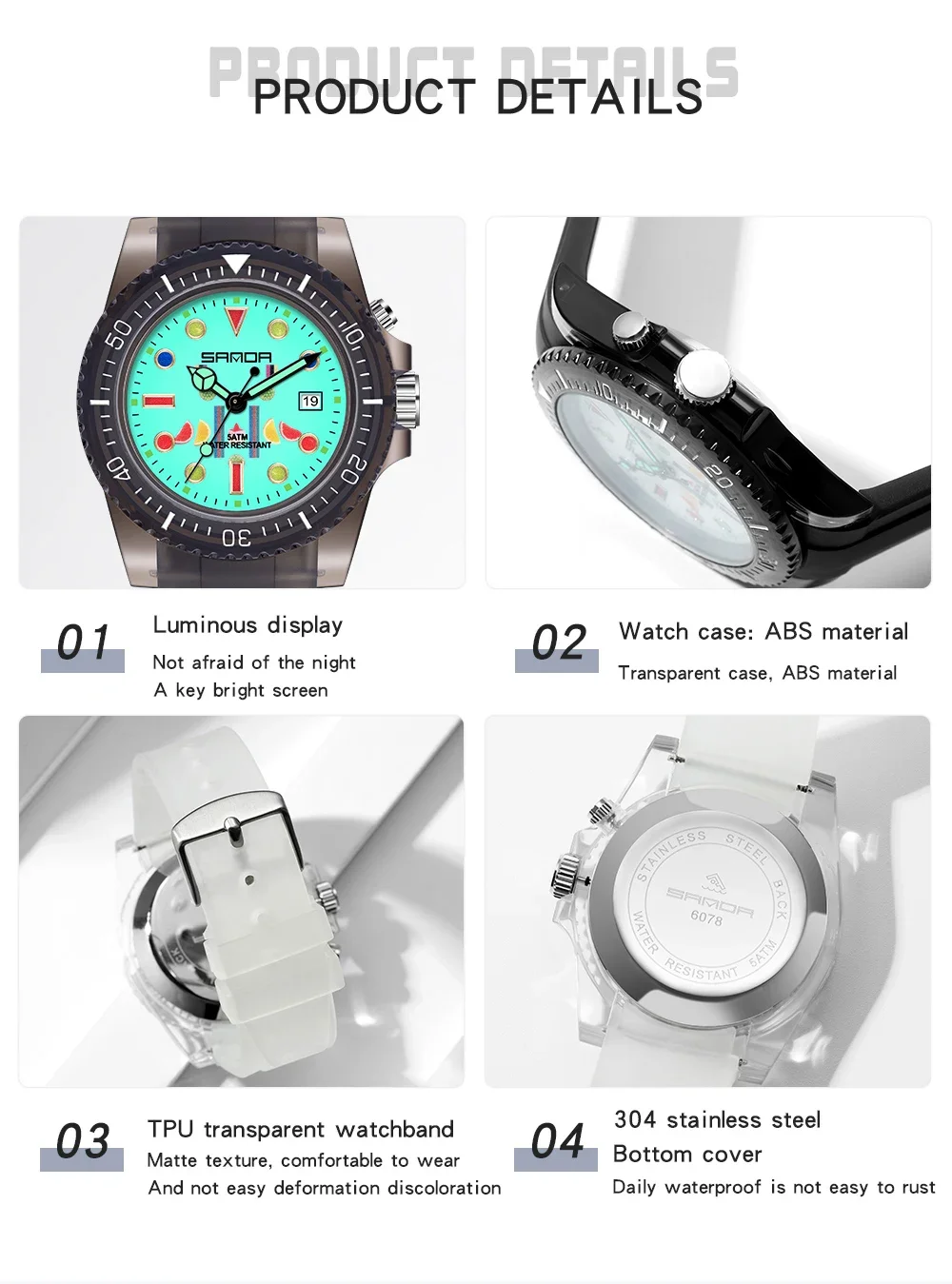 SANDA Brand Women Watches Waterproof Student Sport Quartz Watch Fashion Electronic Wristwatch Unisex Clock relogio feminino 6078