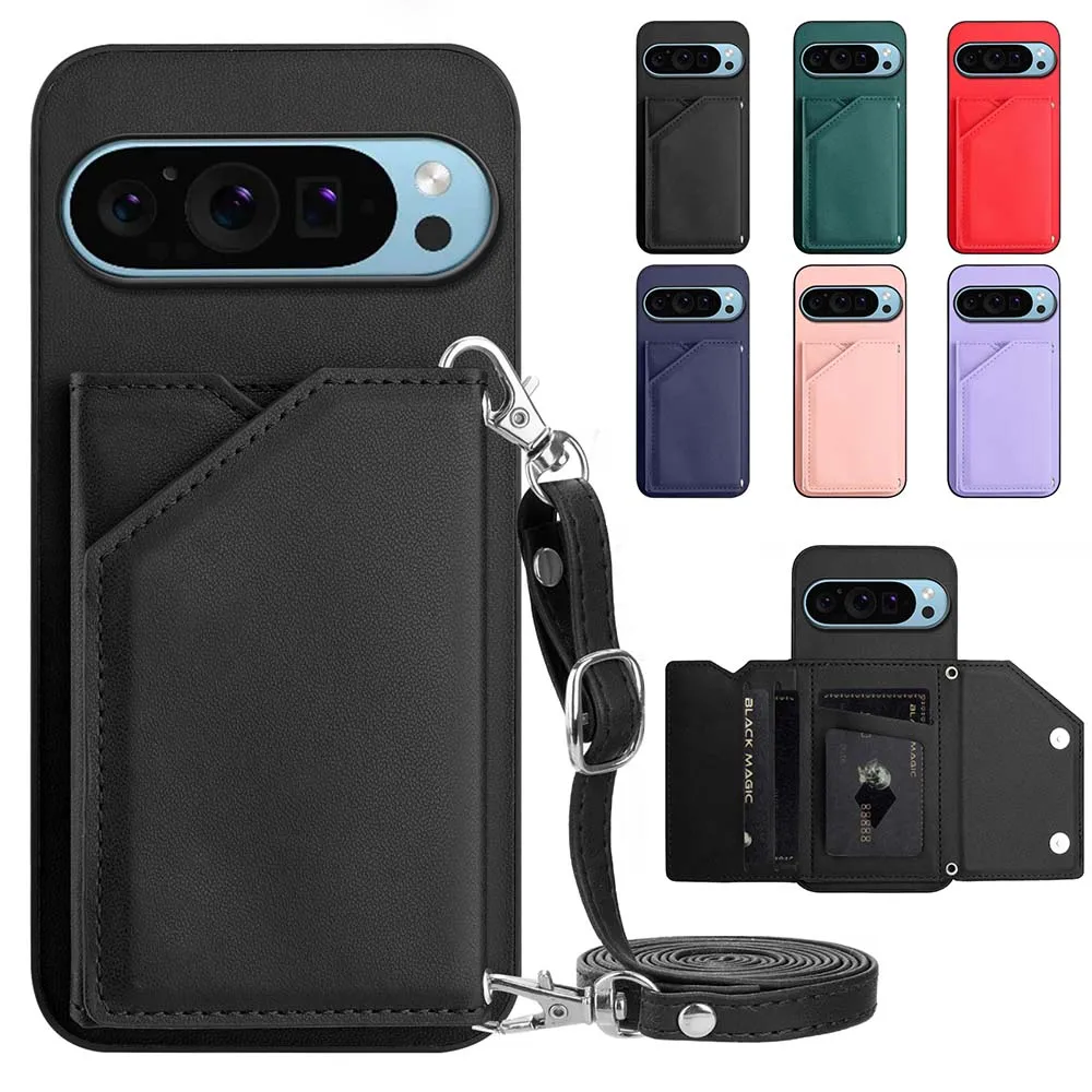 Leather Wallet Strap Crossbody Phone Case with Lanyard