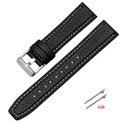 Premium Leather Watch Band - Quick Release, Waterproof - 22mm (Black - white)