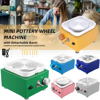 Mini Pottery Wheel Machine DIY Clay Tools 10CM Turntable+Sculpting Kit, Ceramic Pottery Forming Working Electric Pottery Machine 1