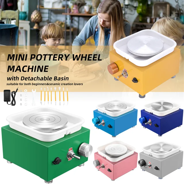 Mini Pottery Wheel Machine DIY Clay Tools 10CM Turntable+Sculpting Kit, Ceramic Pottery Forming Working Electric Pottery Machine 1