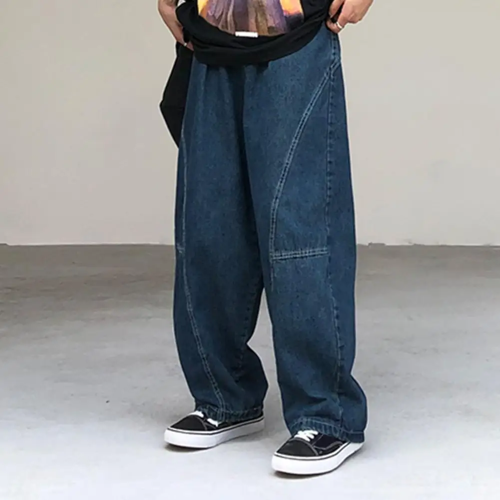 Breathable Men Pants Patchwork Pants Vintage Cargo Pants Loose Wide Leg Trousers with Deep Crotch Hip Hop Streetwear Patchwork 3