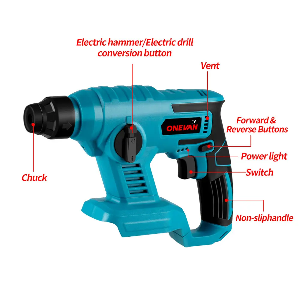 1000W 3600rpm Electric Rotary Impact Hammer Drill For Makita 18v Battery Tool 16mm Concrete 13mm Steel 20mm Wood