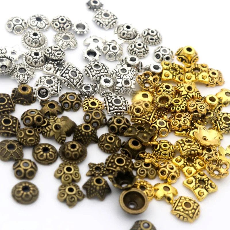 200pcs Mixed Size Tibetan Silver Small Beads Caps For Jewelry Making