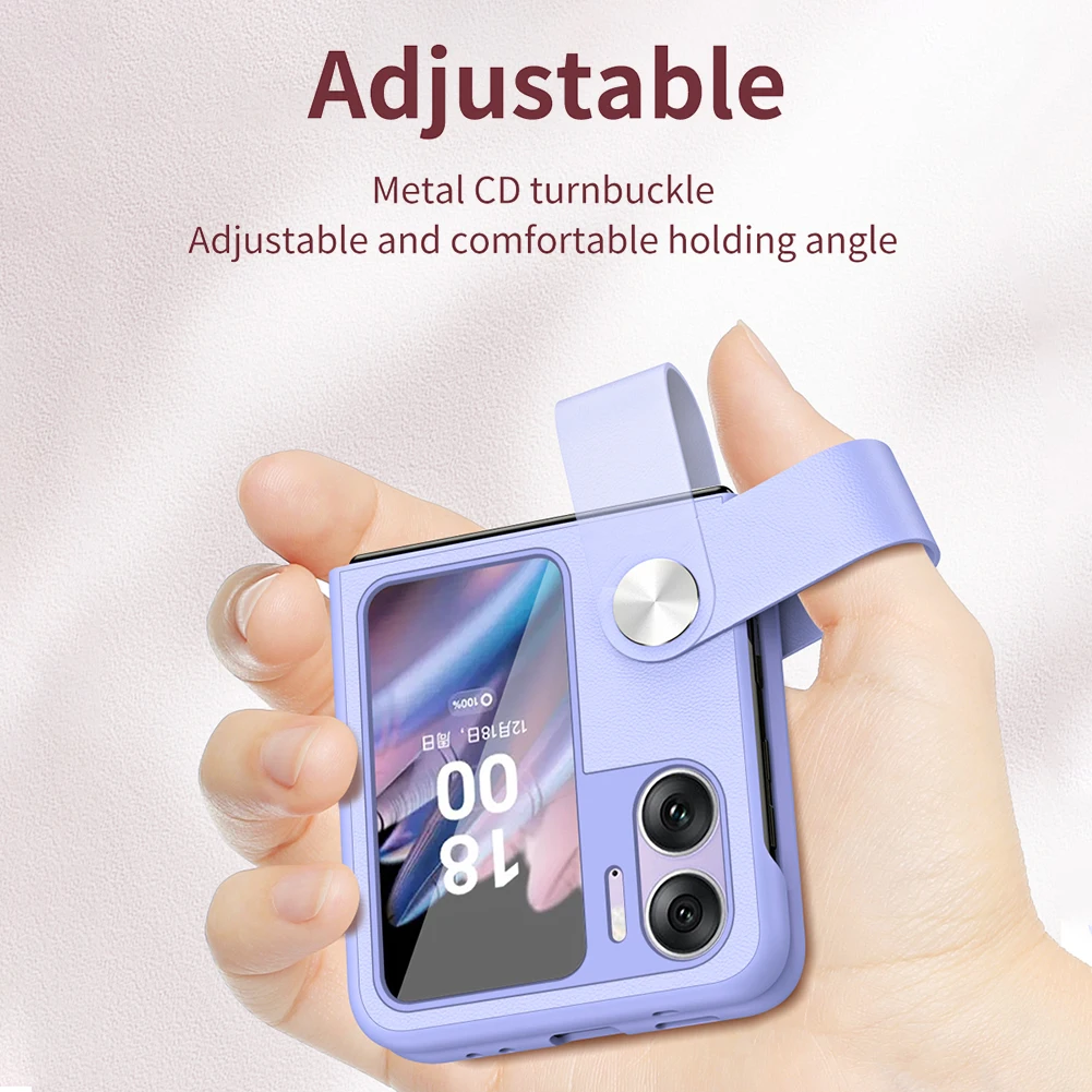 TPU Flip Case Washable with Hand Strap Mobile Phone Shell Adjustable Foldable Fall Resistant Lightweight for Smartphone Find N2